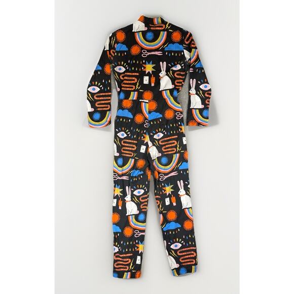 Nooworks Long Sleeve Jumpsuit Sz XS Funky Artsy Black Red Magician - Picture 2 of 6